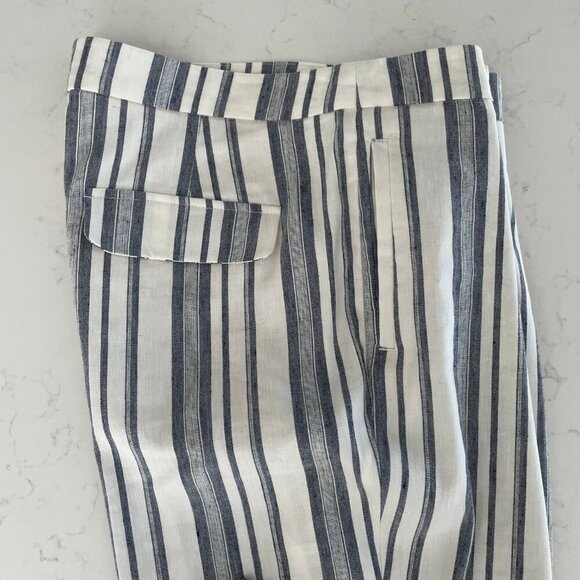 RW&CO. Stylish Comfy Linen + Poly Pleated Front Striped Pants Blue Cream Sz S - Picture 2 of 12
